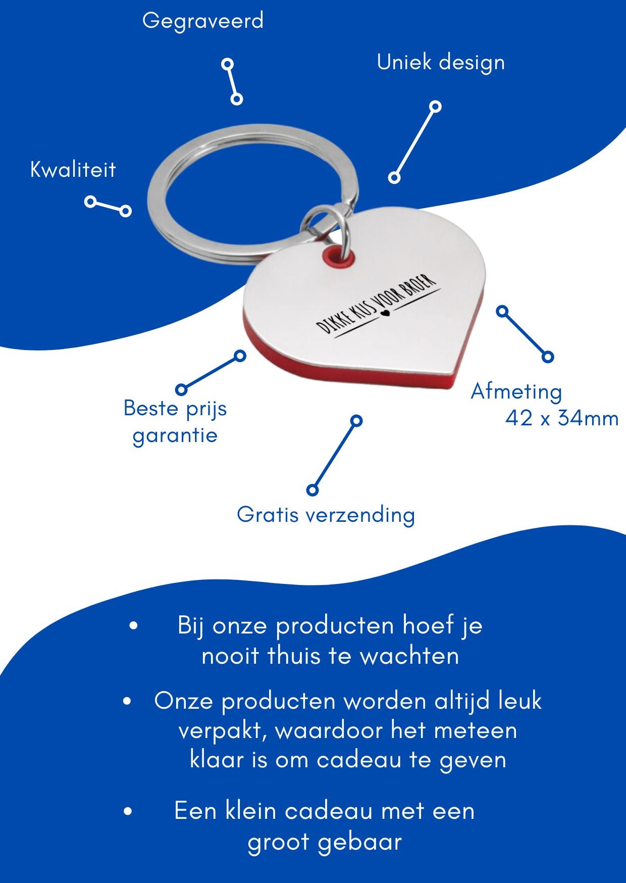 dikke kus voor broer sleutelhanger hartvorm