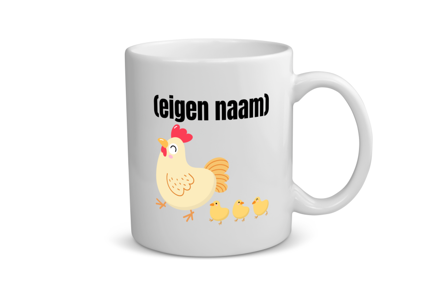 kip met kuikens met eigen naam Koffiemok - Theemok
