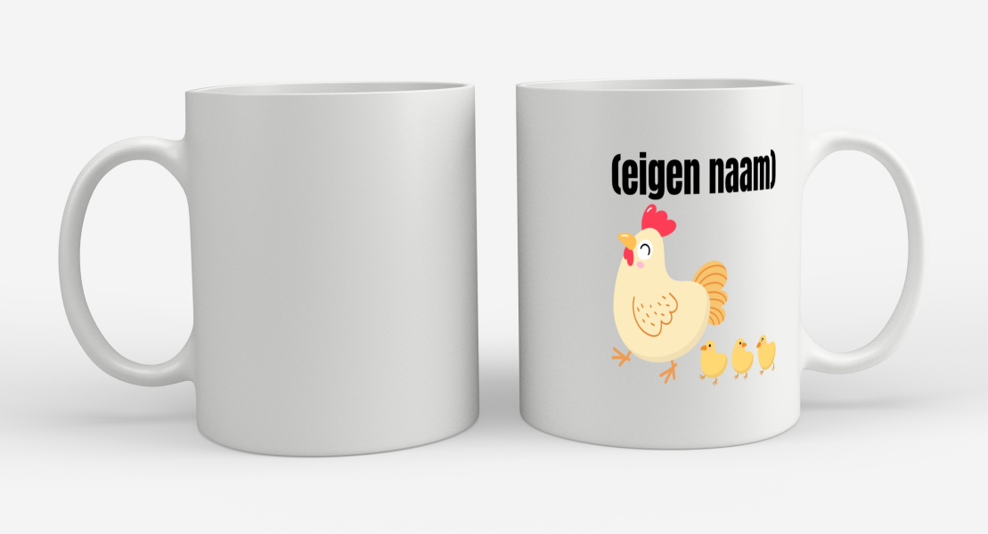 kip met kuikens met eigen naam Koffiemok - Theemok
