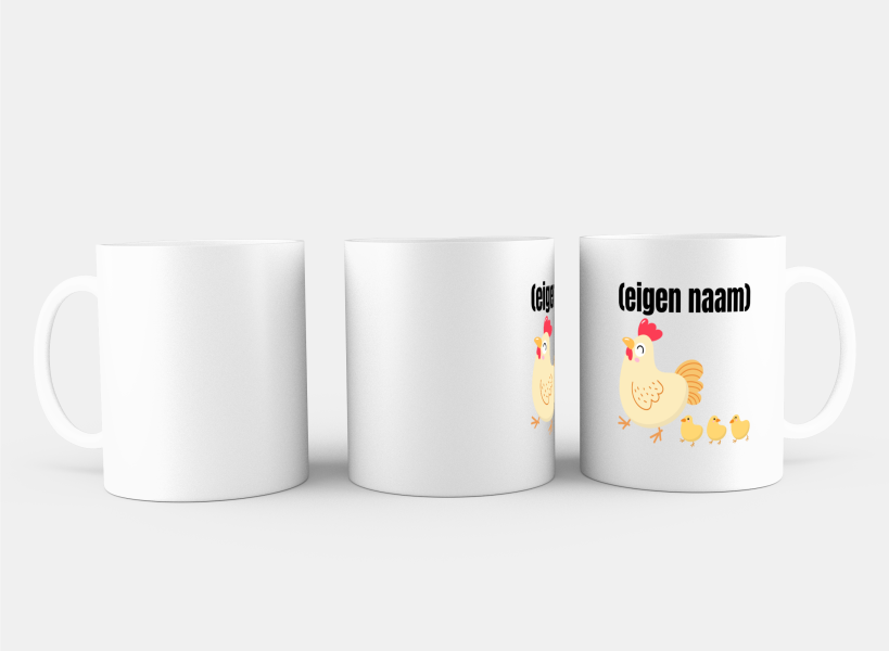 kip met kuikens met eigen naam Koffiemok - Theemok