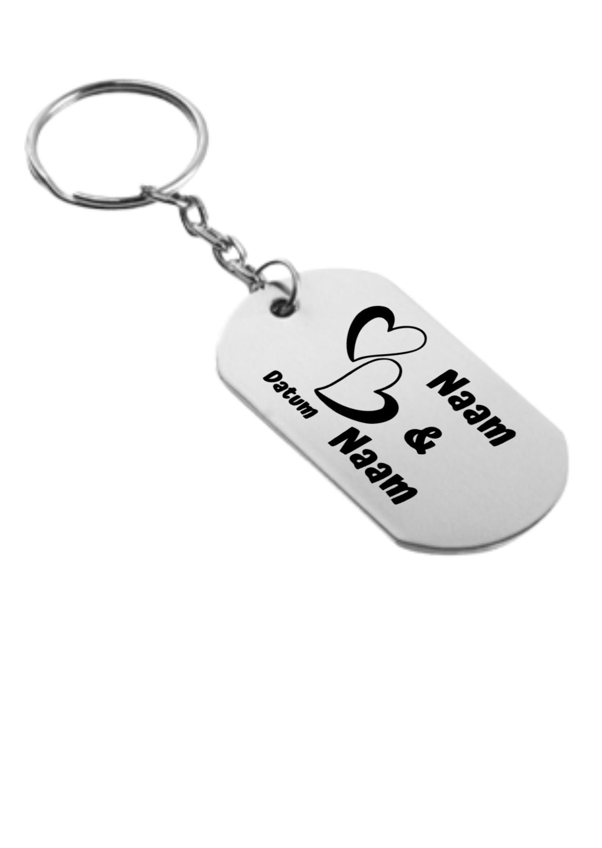 zelf gepersonaliseerd hartjes met datum en eigen namen sleutelhanger