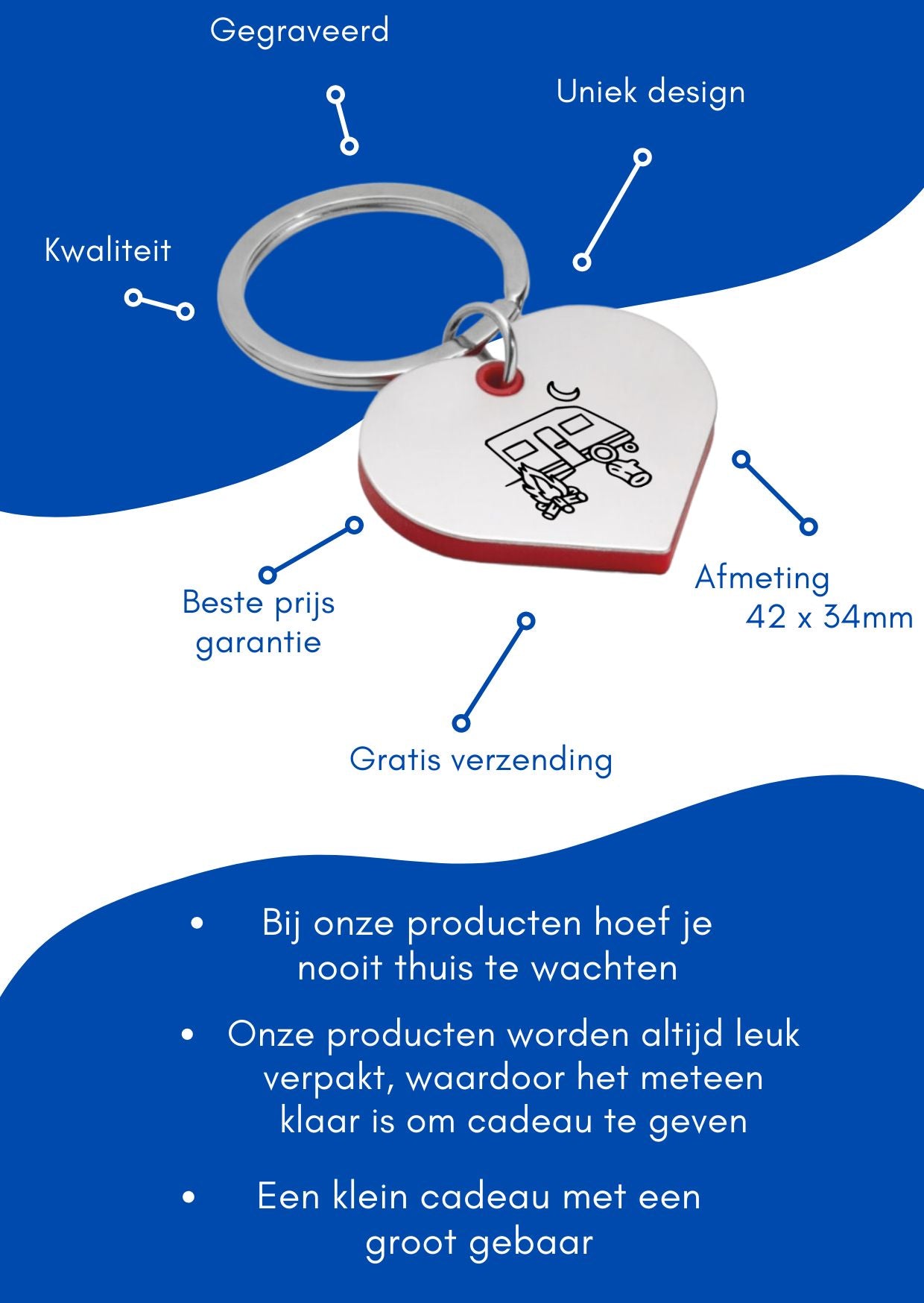 kamperen sleutelhanger hartvorm