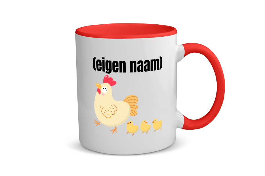 kip met kuikens met eigen naam Koffiemok - Theemok