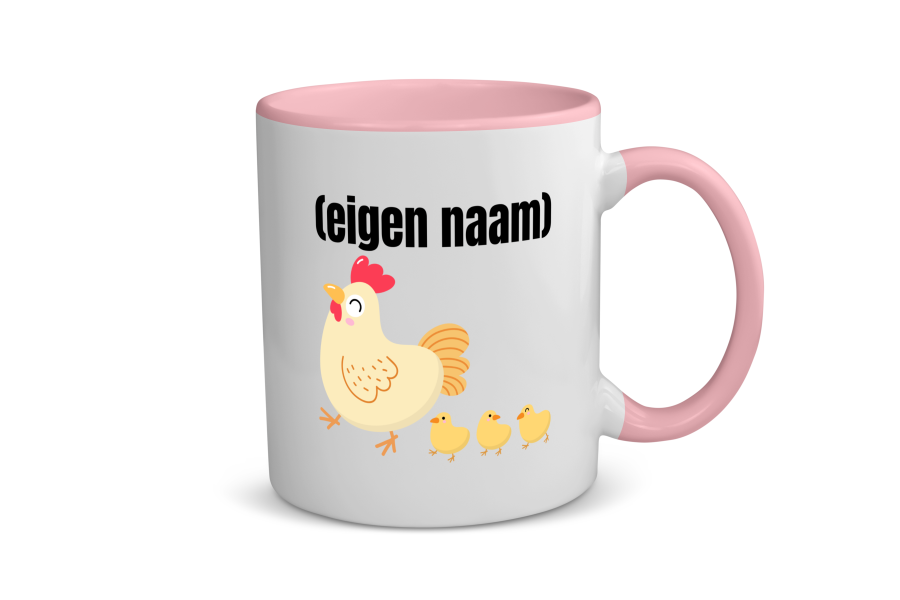 kip met kuikens met eigen naam Koffiemok - Theemok