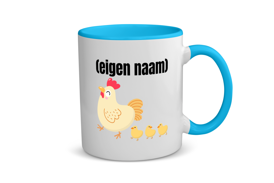 kip met kuikens met eigen naam Koffiemok - Theemok