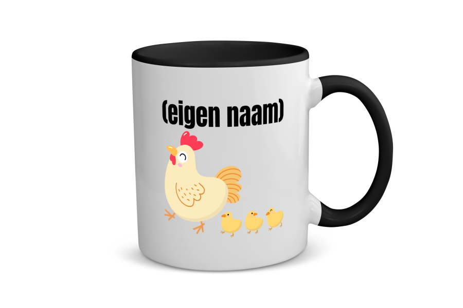 kip met kuikens met eigen naam Koffiemok - Theemok