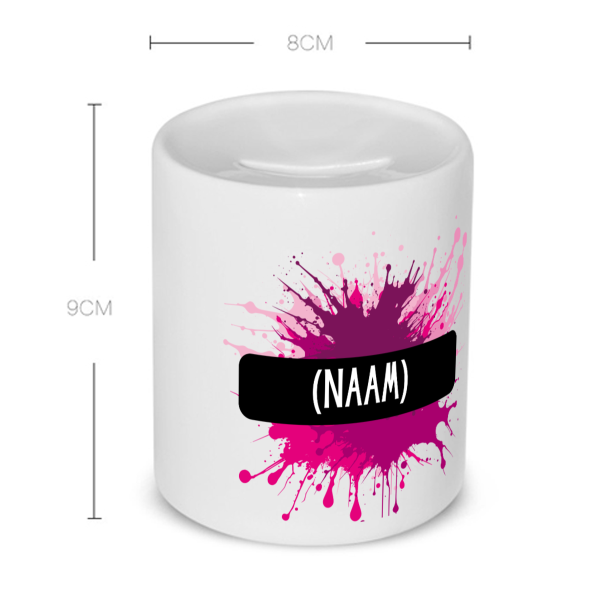 verfvlek roze/paars met je eigen naam Spaarpot