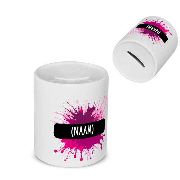 verfvlek roze/paars met je eigen naam Spaarpot