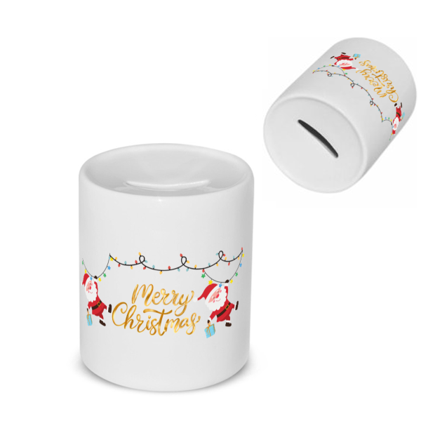 kerst mok merry christmas 2 kerstmannen Spaarpot