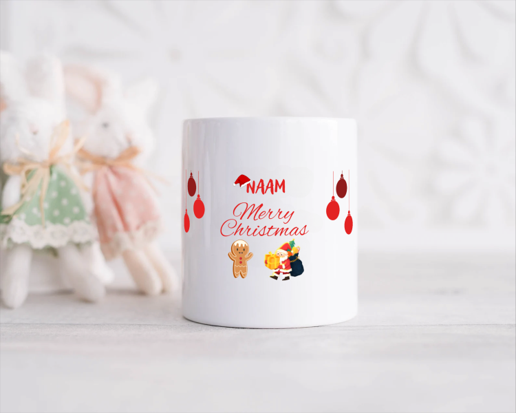 kerst mok merry christmas met eigen naam Spaarpot