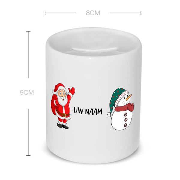 kerst mok sneeuwpop en kerstman met eigen naam Spaarpot