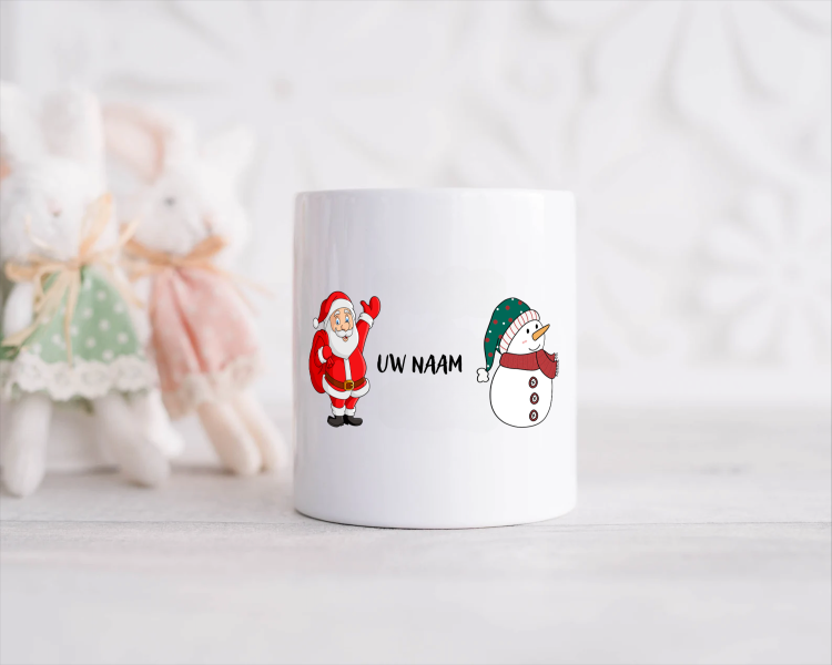 kerst mok sneeuwpop en kerstman met eigen naam Spaarpot