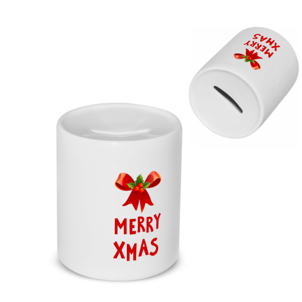 kerst mok merry xmas strik en hulst Spaarpot