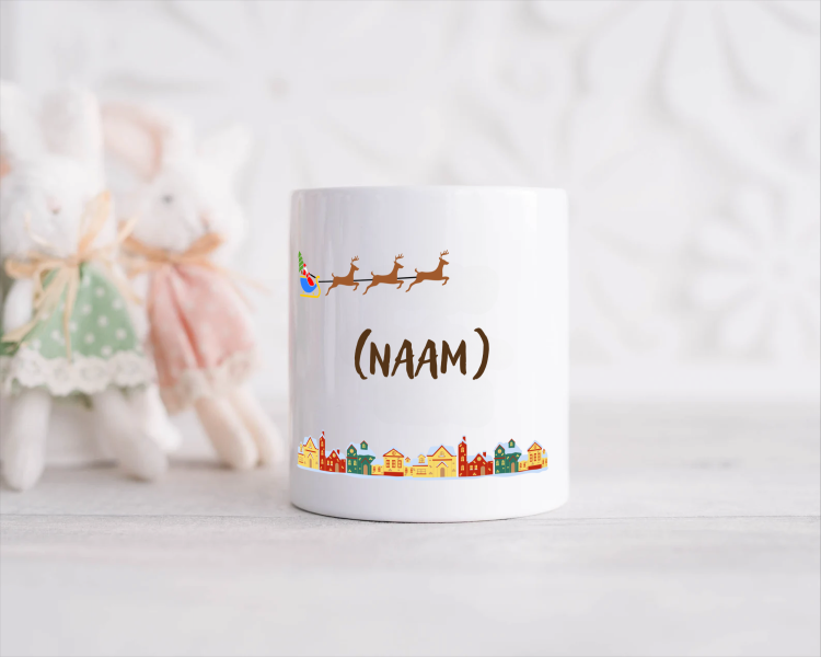 kerst mok vliegende rendieren met eigen naam Spaarpot