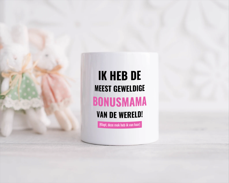 ik heb de meest geweldige bonusmama van wereld (klopt, deze mok heb ik van haar) Spaarpot