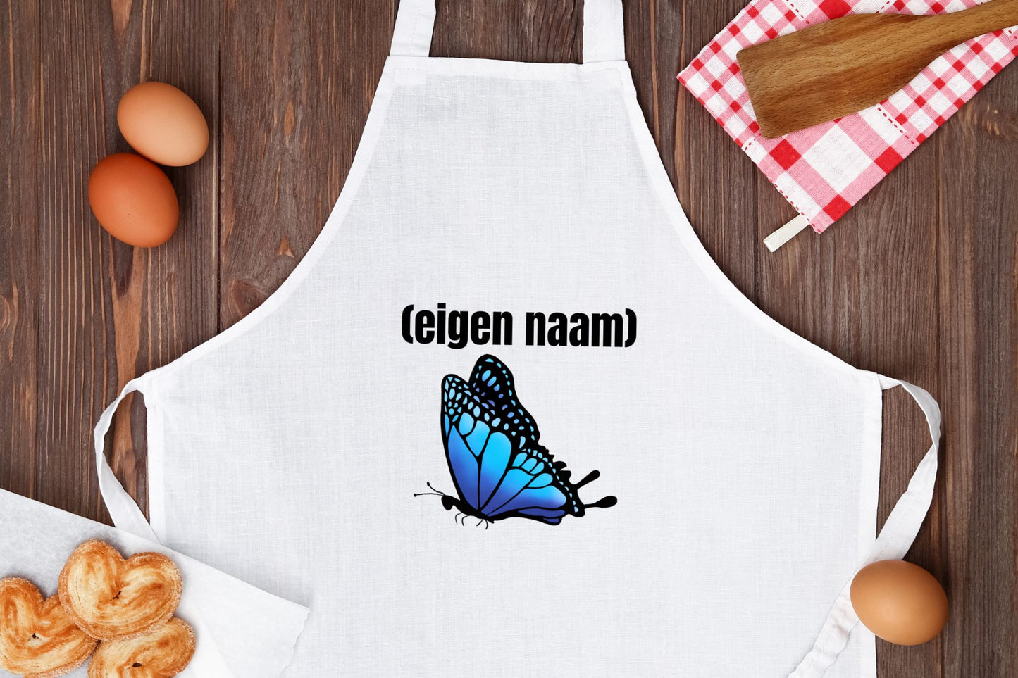 blauwe vlinder met eigen naam Keukenschort