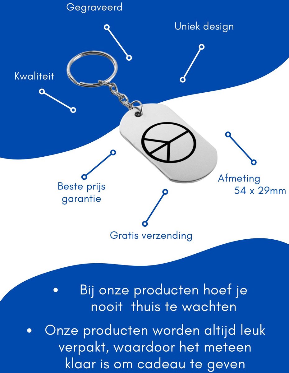 Peace sleutelhanger met naam