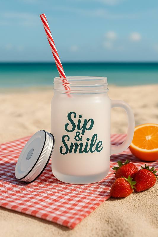 Gepersonaliseerde Mason Jar 500 ml – Frosted Glas met Deksel & Rietje