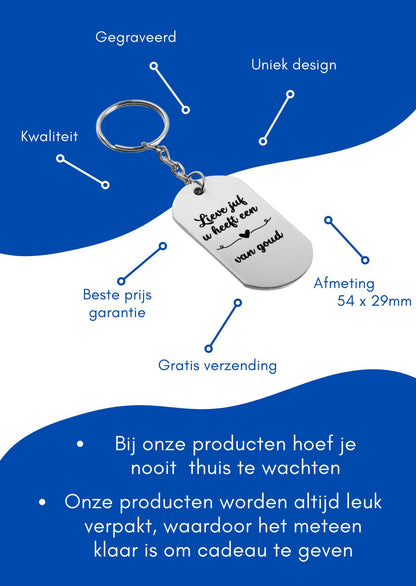 lieve juf u heeft een hart van goud sleutelhanger