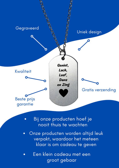 geniet lach leef dans en zing ketting