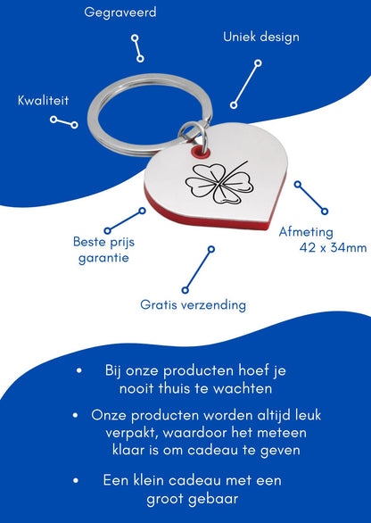 klavertje vier sleutelhanger hartvorm