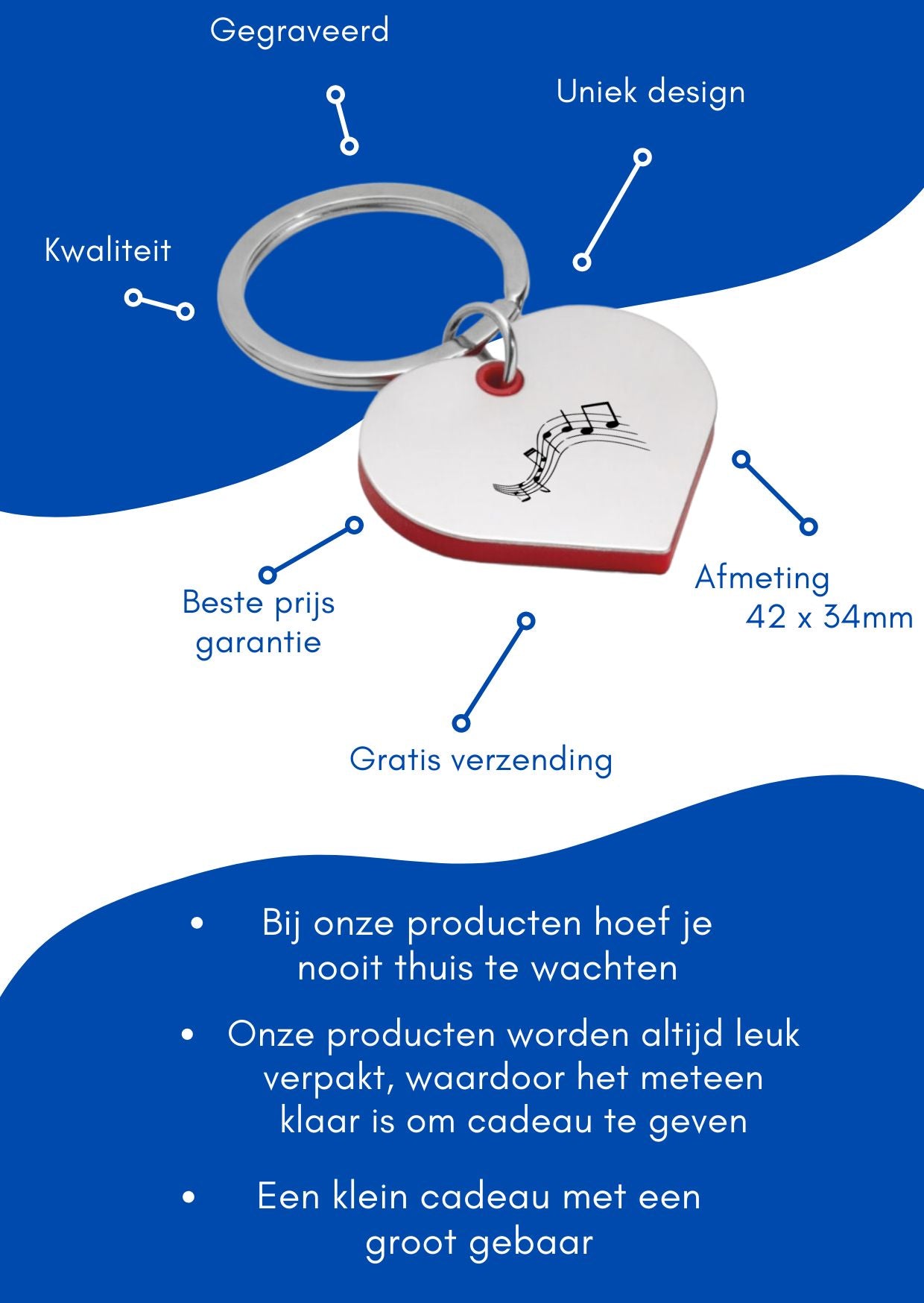 muzieknoot sleutelhanger hartvorm