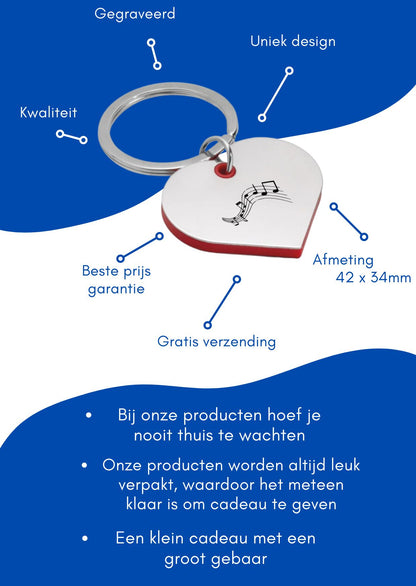 muzieknoot sleutelhanger hartvorm