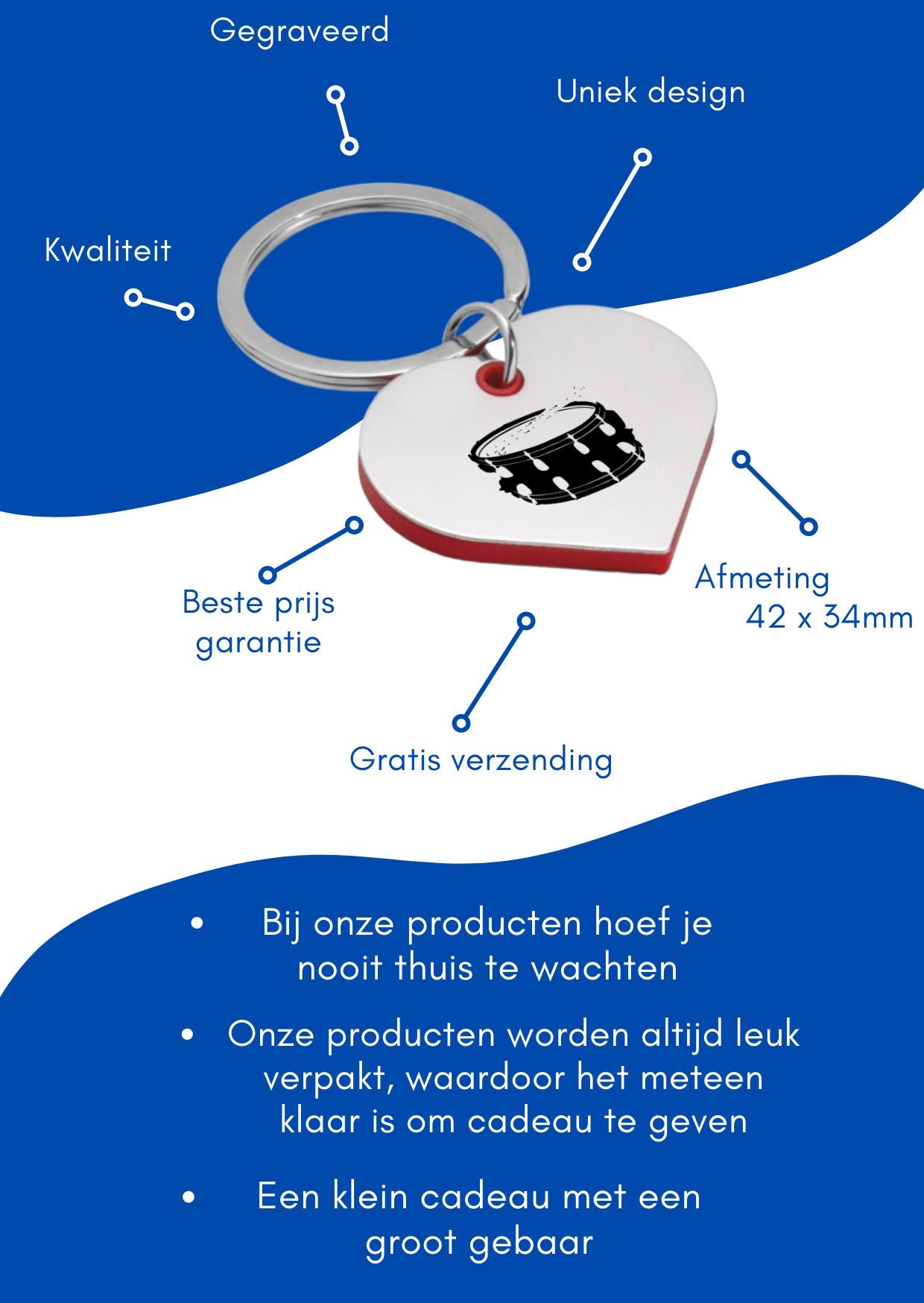 drum sleutelhanger hartvorm