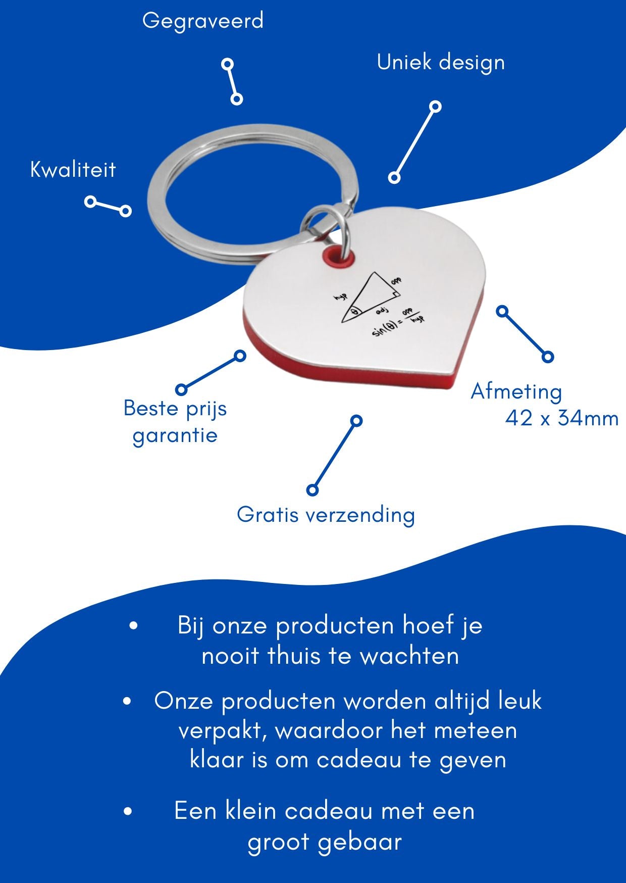 wiskunde sleutelhanger hartvorm