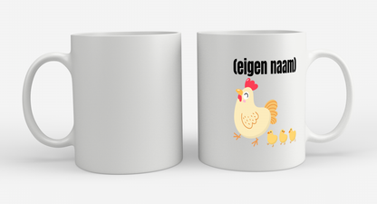 kip met kuikens met eigen naam Koffiemok - Theemok