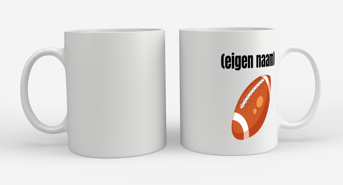 rugbybal met eigen naam Koffiemok - Theemok