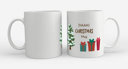 kerst mok kerstboom met cadeautjes met eigen naam Koffiemok - Theemok