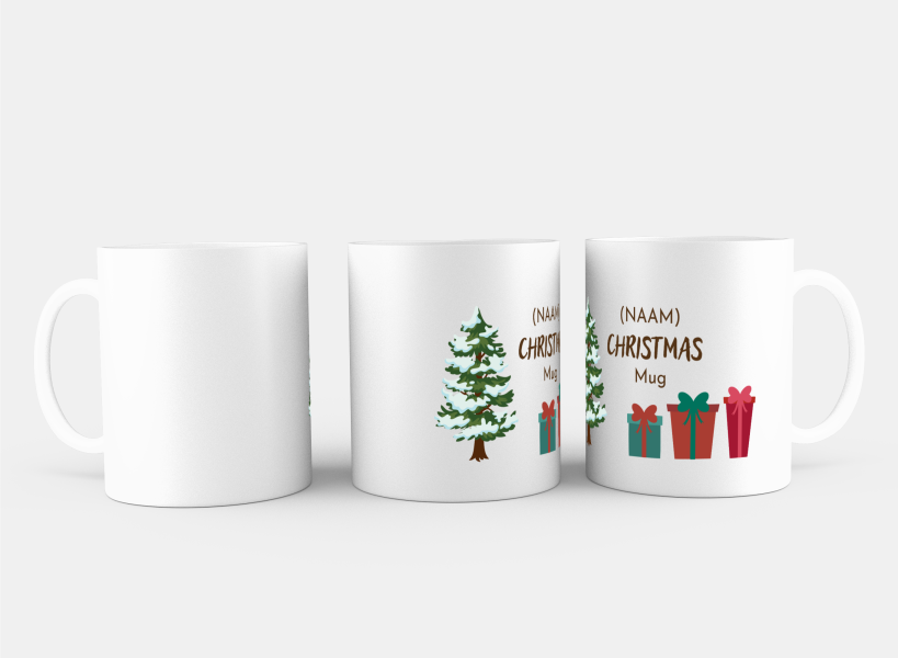 kerst mok kerstboom met cadeautjes met eigen naam Koffiemok - Theemok