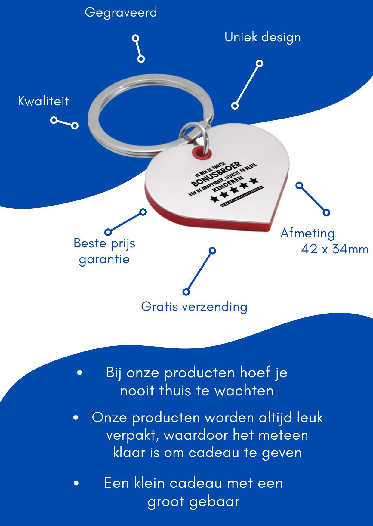 ik ben de trotse bonusbroer van de grappigste en leukste en beste kinderen sleutelhanger hartvorm