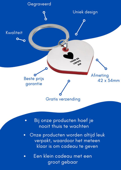 voor de liefste juf sleutelhanger hartvorm