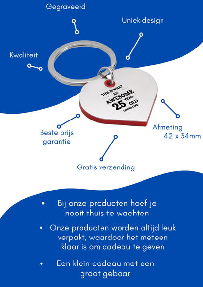 dit is hoe een geweldige 25 jarige eruit ziet sleutelhanger hartvorm