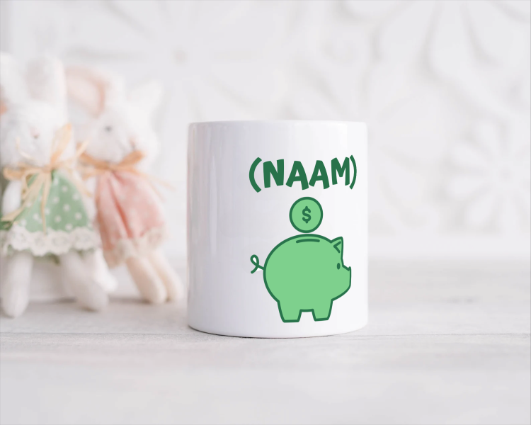 groene piggy bank met eigen naam Spaarpot