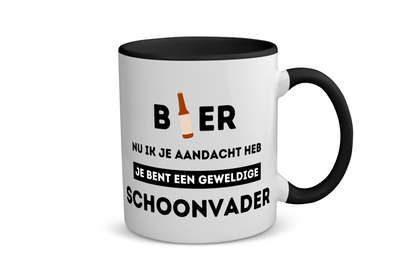 bier, nu ik je aandacht heb je bent een geweldige schoonvader Koffiemok - Theemok