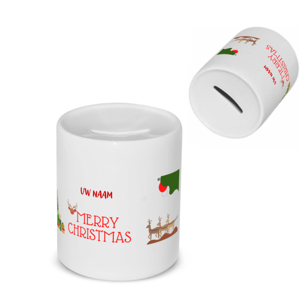 kerst mok merry christmas met eigen naam Spaarpot