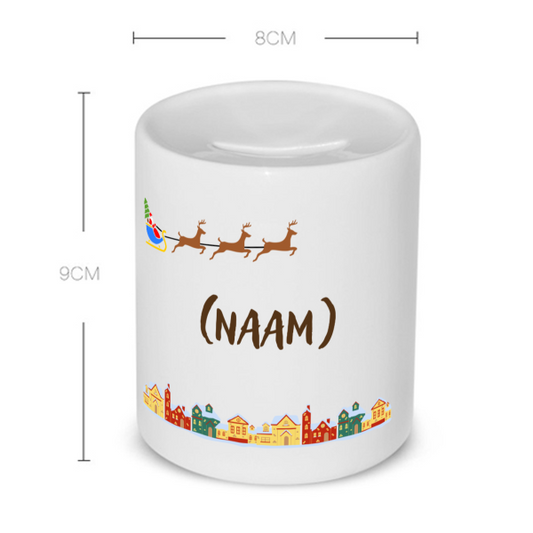 kerst mok vliegende rendieren met eigen naam Spaarpot
