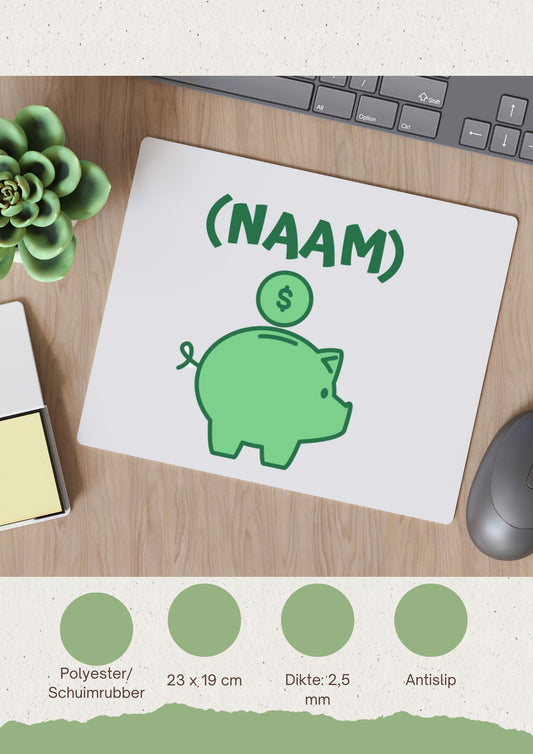 groene piggy bank met eigen naam Muismat