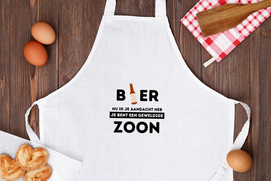 bier, nu ik je aandacht heb je bent een geweldige zoon Keukenschort