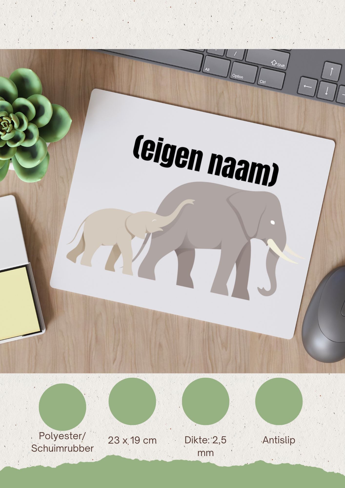 olifant en kleine met eigen naam Muismat