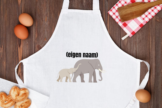 olifant en kleine met eigen naam Keukenschort