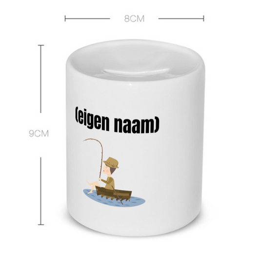 visser in een bootje met eigen naam Spaarpot