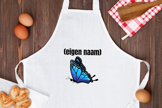 blauwe vlinder met eigen naam Keukenschort