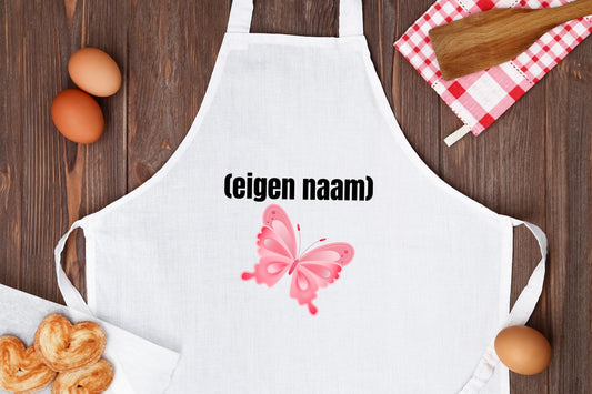 roze vlinder met eigen naam Keukenschort