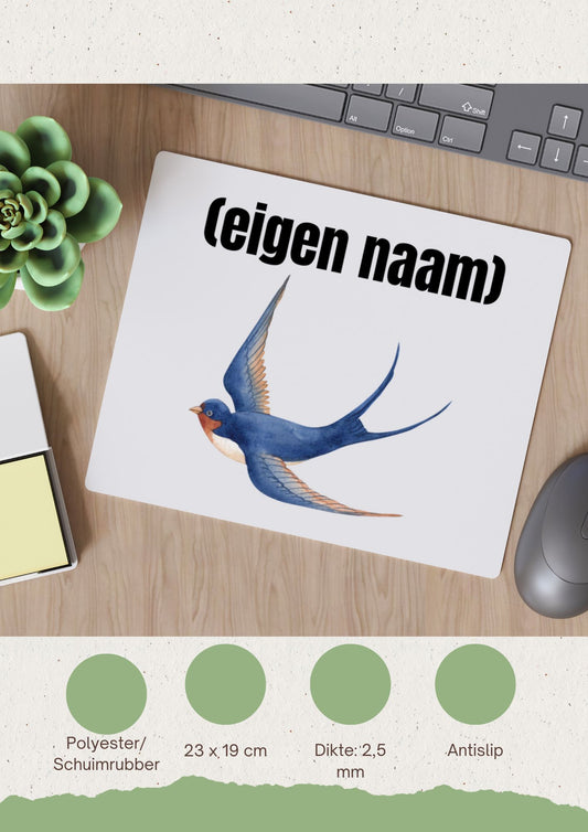 blauwe vogel met eigen naam Muismat