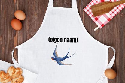 blauwe vogel met eigen naam Keukenschort