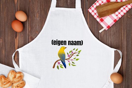 vogel in een boom met eigen naam Keukenschort